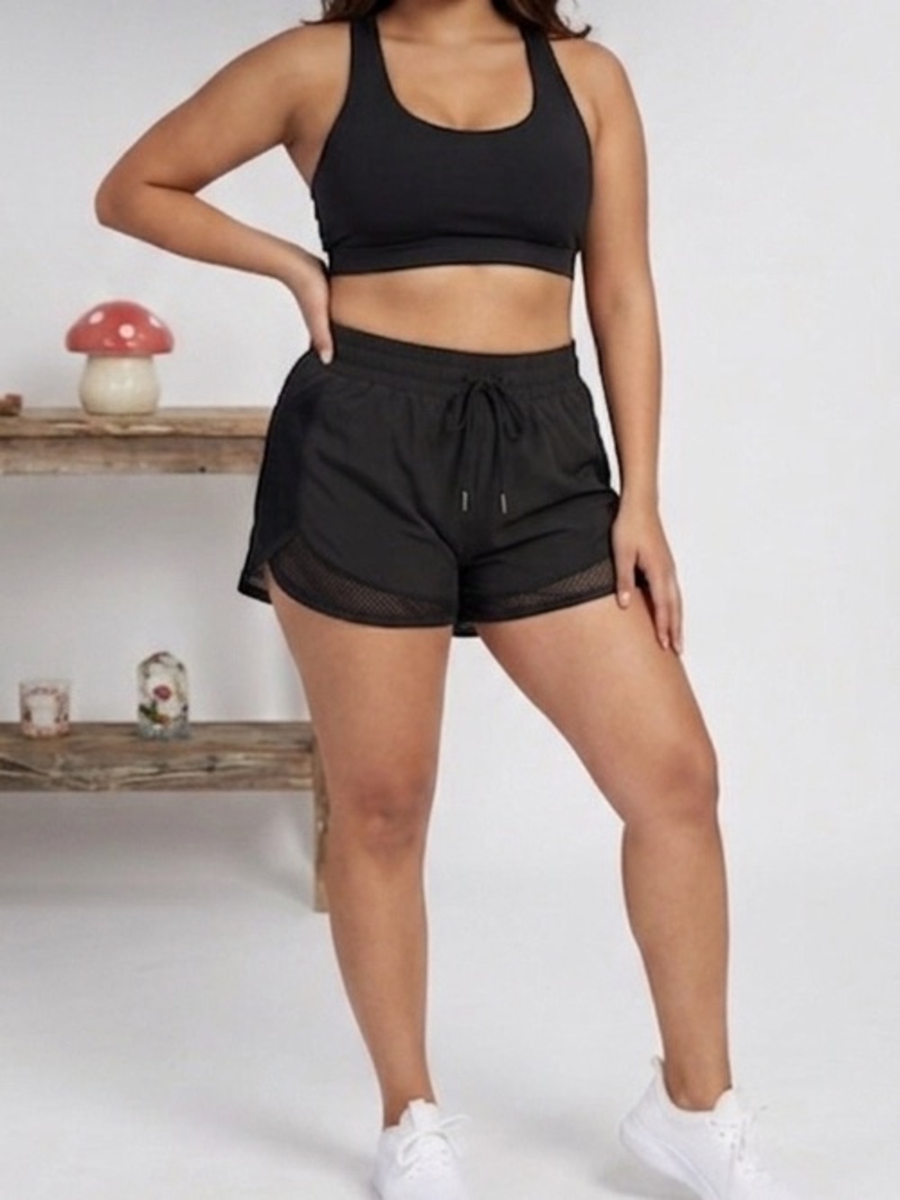 Women's Black Athletic Mesh-Panel Shorts